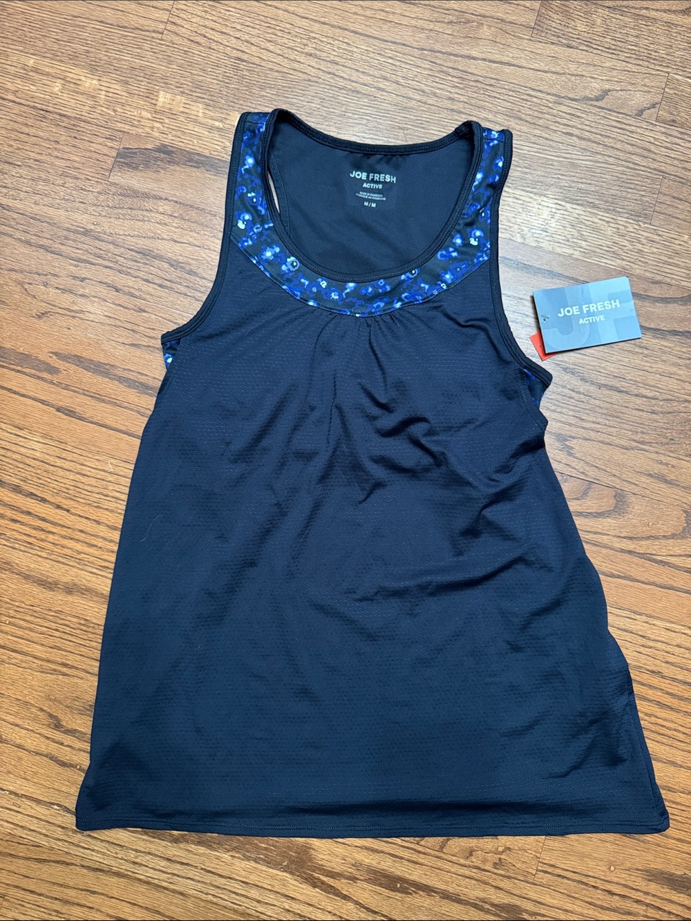 Joe Fresh Black Tank with Blue Floral Neckline